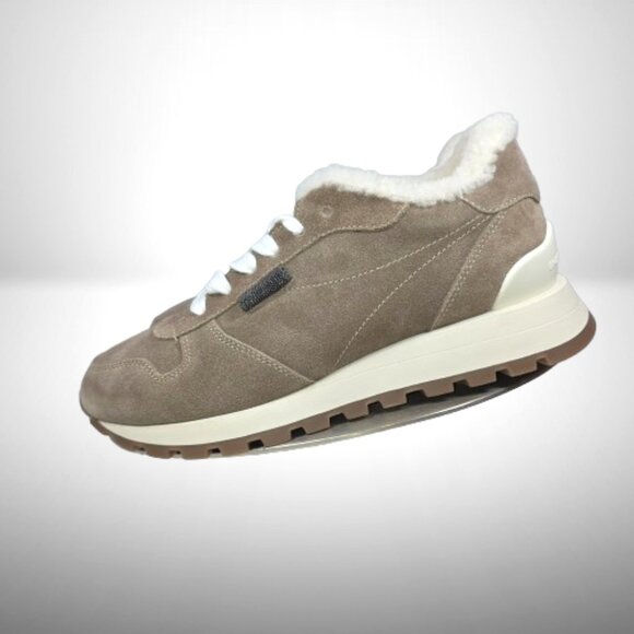Brunello Cucinelli Shearling-Lined Nubuck Sneakers – Size 38 (Color: Elefante) - Picture 4 of 11